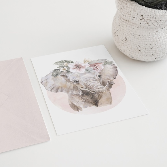 Art Watercolor Floral Elephant Wall Art Illustration Print Poster